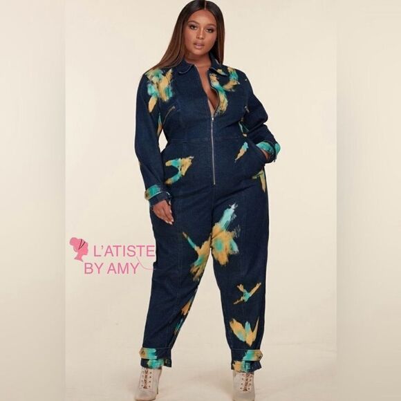 ❤️ NEW L’ATISTE BY AMY PLUS SIZE DENIM JUMPSUITS - Picture 1 of 13